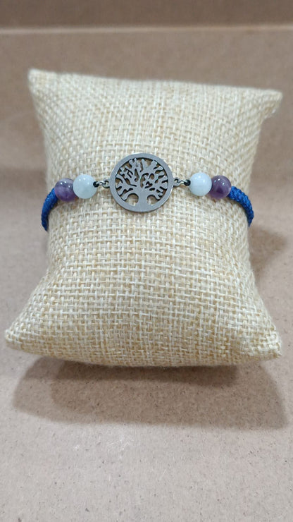 Pulseras de macramé con acero y minerales (4 bolas)