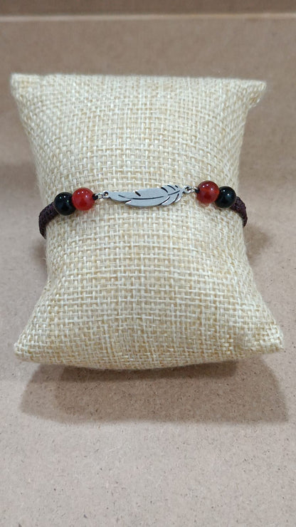 Pulseras de macramé con acero y minerales (4 bolas)