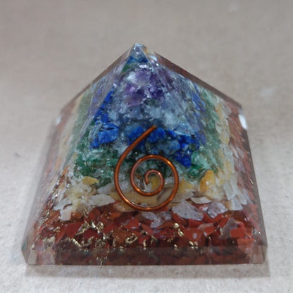 Pirámide de orgonita con los 7 chakras