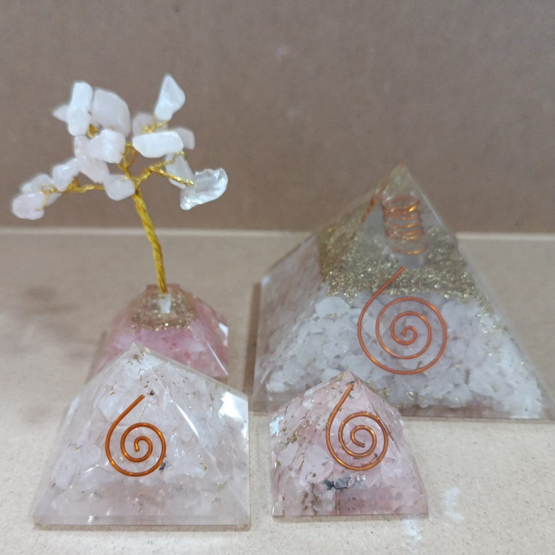 Pirámide de orgonita con Cuarzo rosa